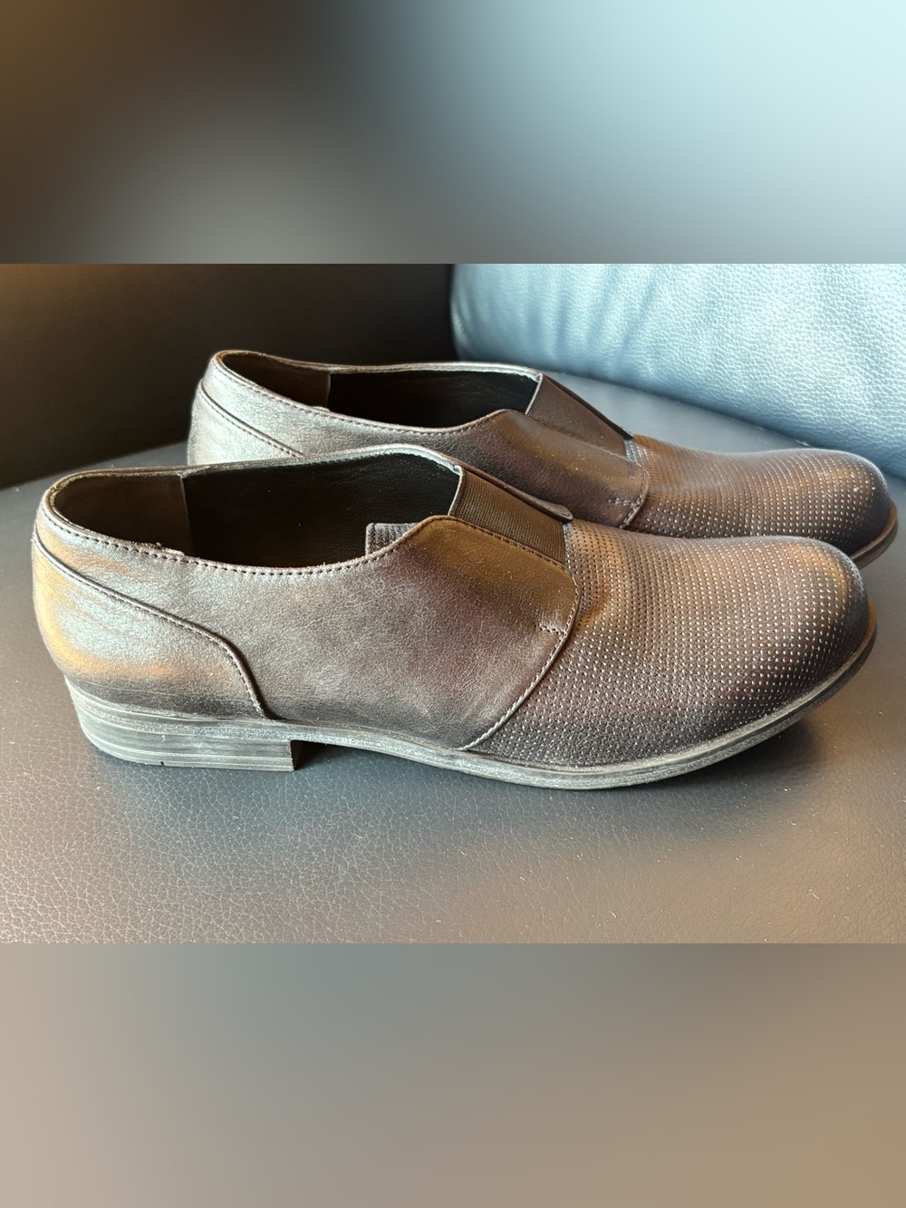 Bueno Black Slip-On Perforated Leather Flats